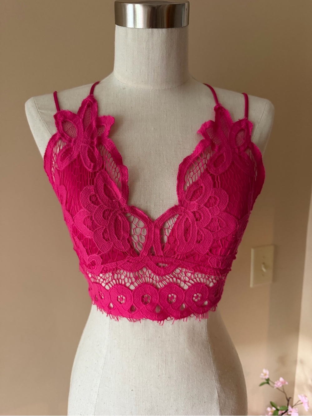 Francesca’s Hot Pink Lace Bralette Crop Top - Women Intimates